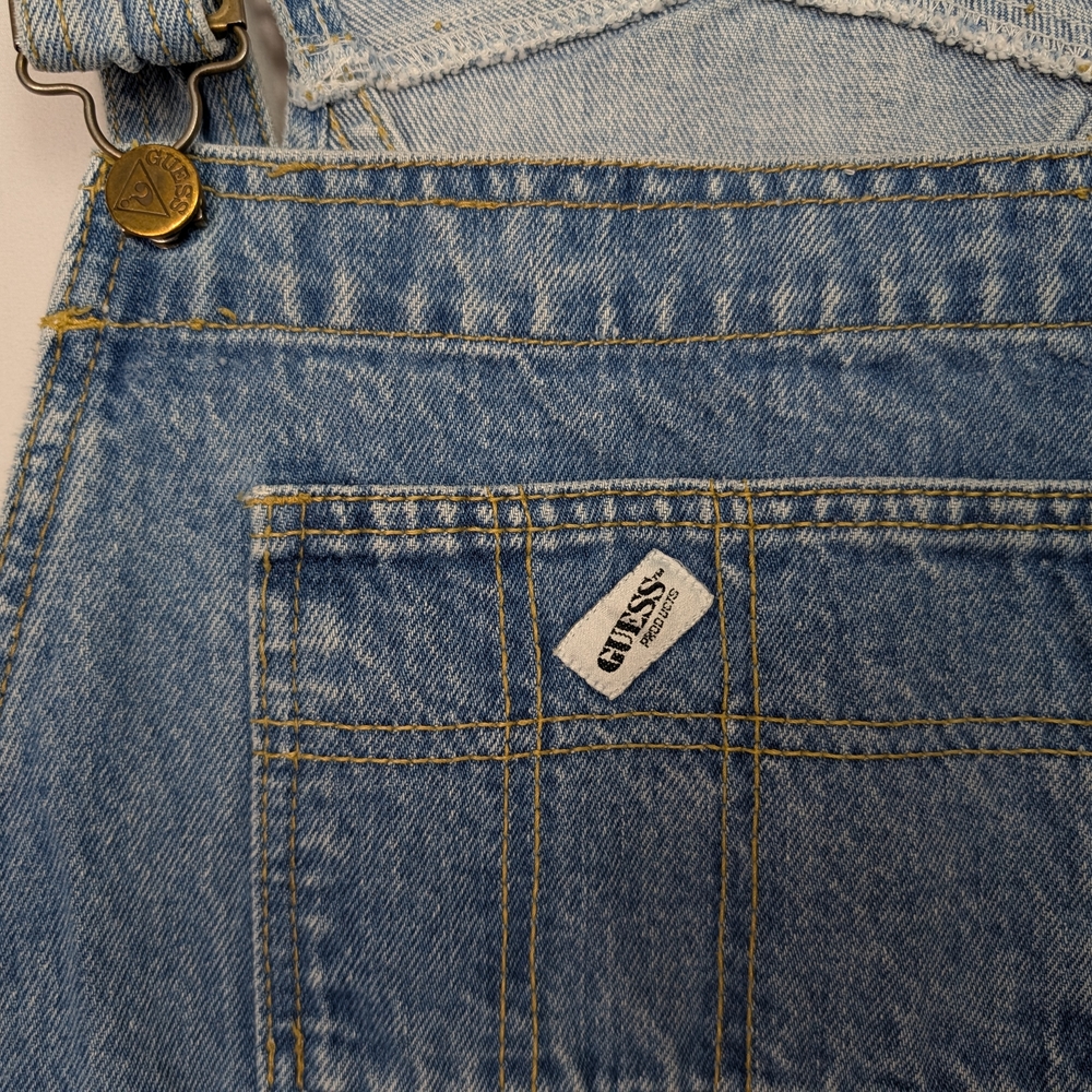 Vintage 90s Guess Denim Overall Dress Jean Pinafore Mini - Picture 5 of 12